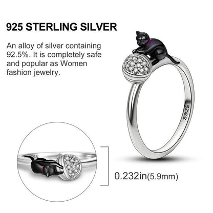 925 Sterling Silver Cat Playing with Ball Ring - Just Cats - Gifts for Cat Lovers