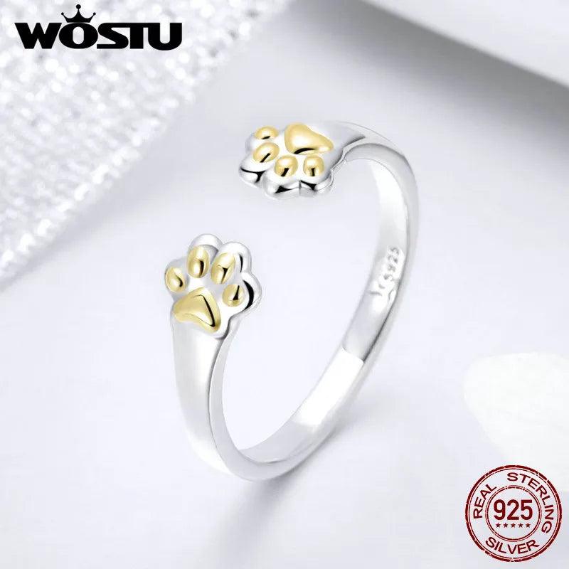 925 Sterling Silver Golden Paws Ring, Silver and Gold. Adjustable - Just Cats - Gifts for Cat Lovers