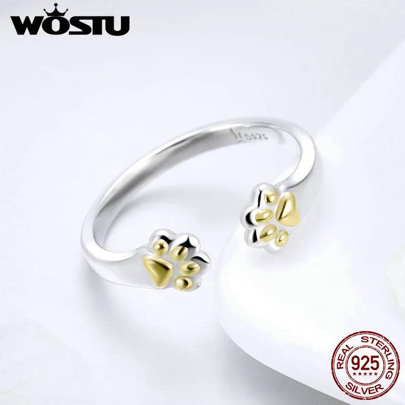 925 Sterling Silver Golden Paws Ring, Silver and Gold. Adjustable - Just Cats - Gifts for Cat Lovers