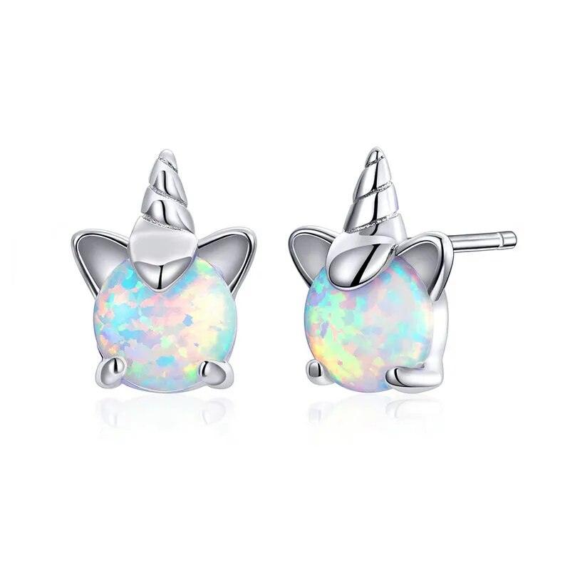 925 Sterling Silver Opal Stud Cat Earrings - Just Cats - Gifts for Cat Lovers