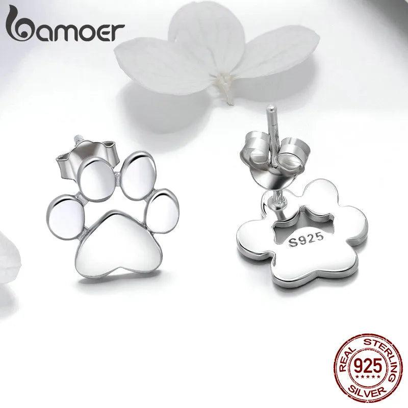 925 Sterling Silver Paw Footprints Stud Earrings 4 colors - Just Cats - Gifts for Cat Lovers