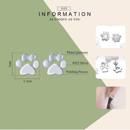 925 Sterling Silver Paw Footprints Stud Earrings 4 colors - Just Cats - Gifts for Cat Lovers