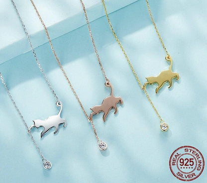 925 Sterling Silver Playing Cat Pendant Necklace - Just Cats - Gifts for Cat Lovers