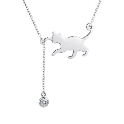 925 Sterling Silver Playing Cat Pendant Necklace - Just Cats - Gifts for Cat Lovers