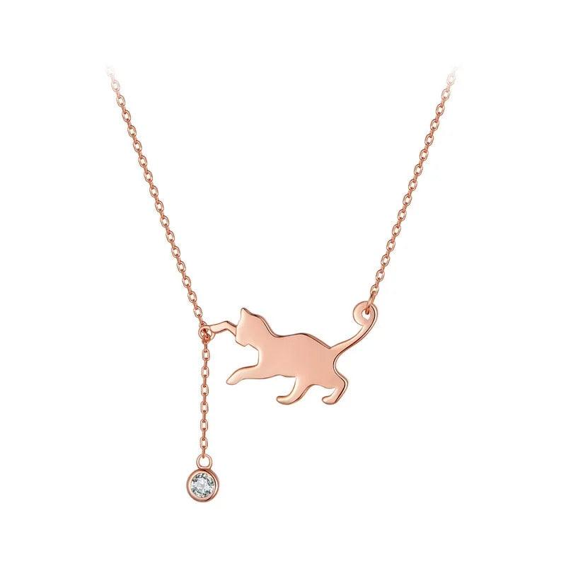 925 Sterling Silver Playing Cat Pendant Necklace - Just Cats - Gifts for Cat Lovers