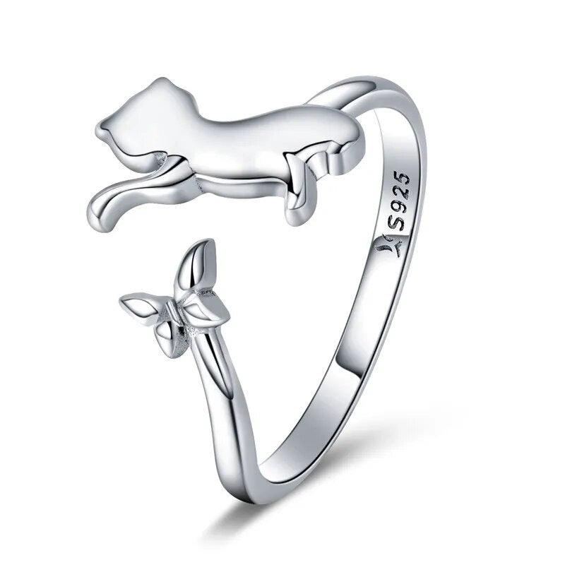 925 Sterling Silver Zircon Cats Playing, Adjustable - Just Cats - Gifts for Cat Lovers