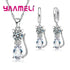 925 Sterling Silver Zirconia pendant necklace and hoop earrings set, 7 colors - Just Cats - Gifts for Cat Lovers