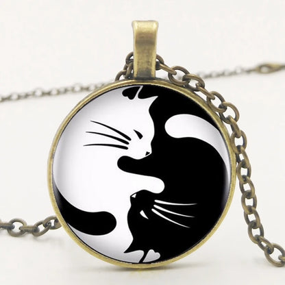 Black &amp; White Cat Glass Pendant Necklace, 3 colors