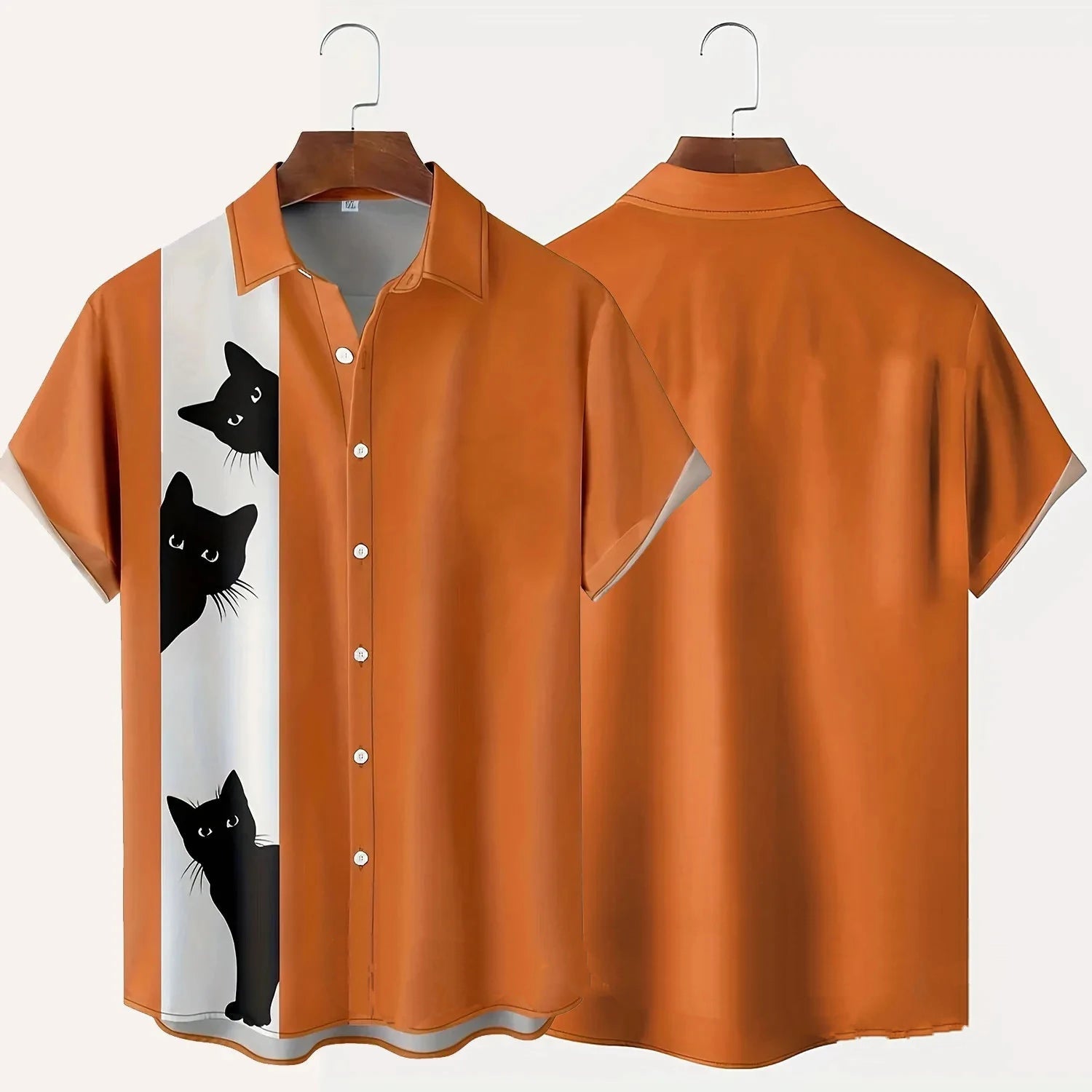 Black Cat Button-Up Shirt, 3 Colors, S-3XL