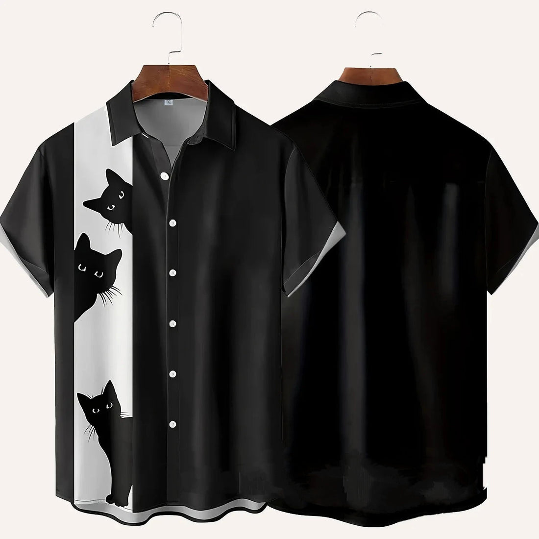 Black Cat Button-Up Shirt, 3 Colors, S-3XL