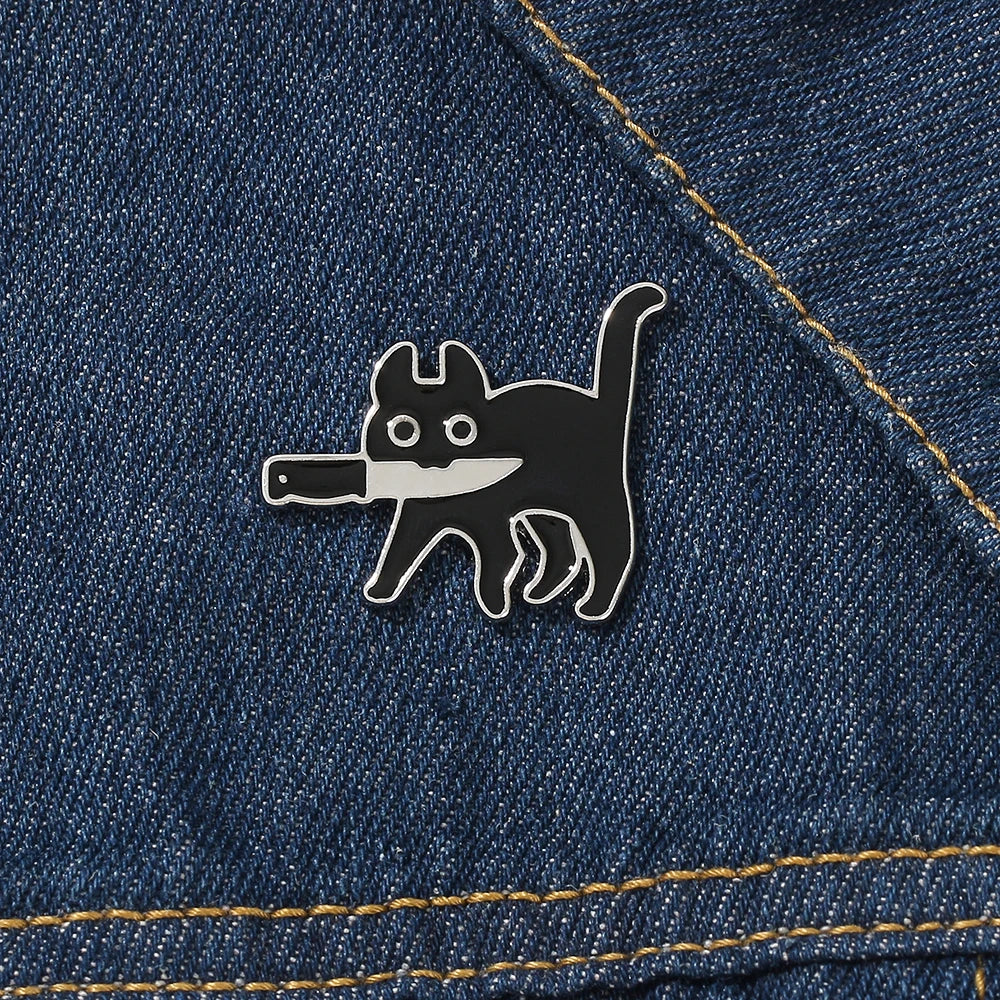 Black Cat with Knife Pin