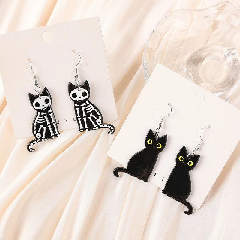 Black Cat Halloween Dangle Earrings, 2 Designs