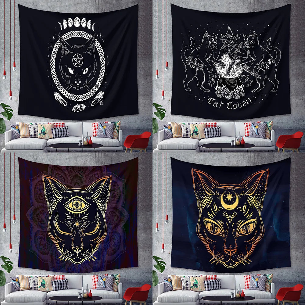 Black Cat Gothic Wall Tapestry, 6 Desings