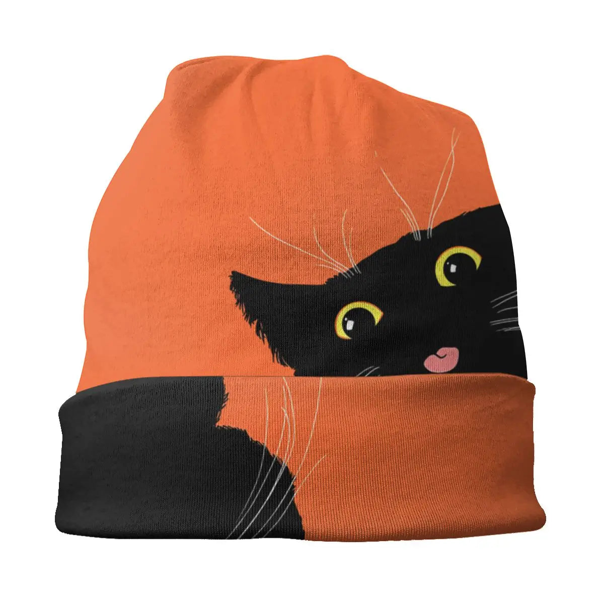 Cute Black Cat Unisex Orange Beanie