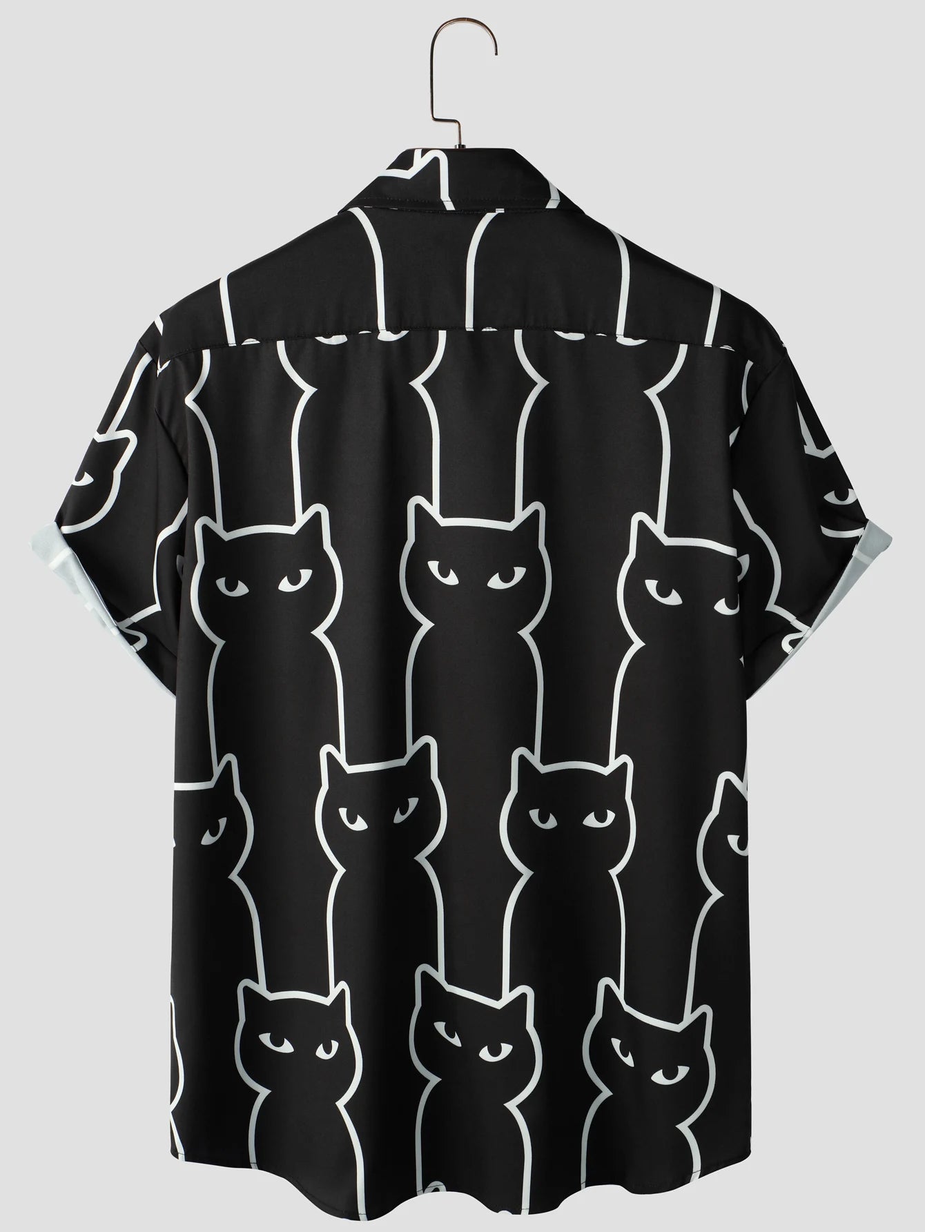 Cats Outline Black Print Button-Up Shirt, S-5XL