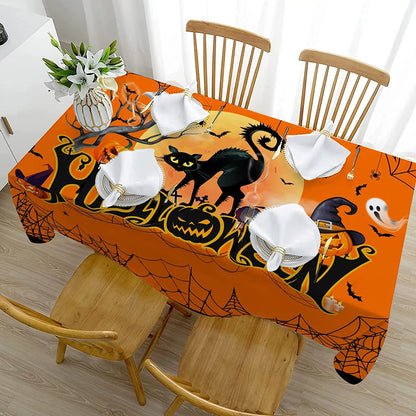 Halloween Cat and Pumpkin Rectangle Tablecloth