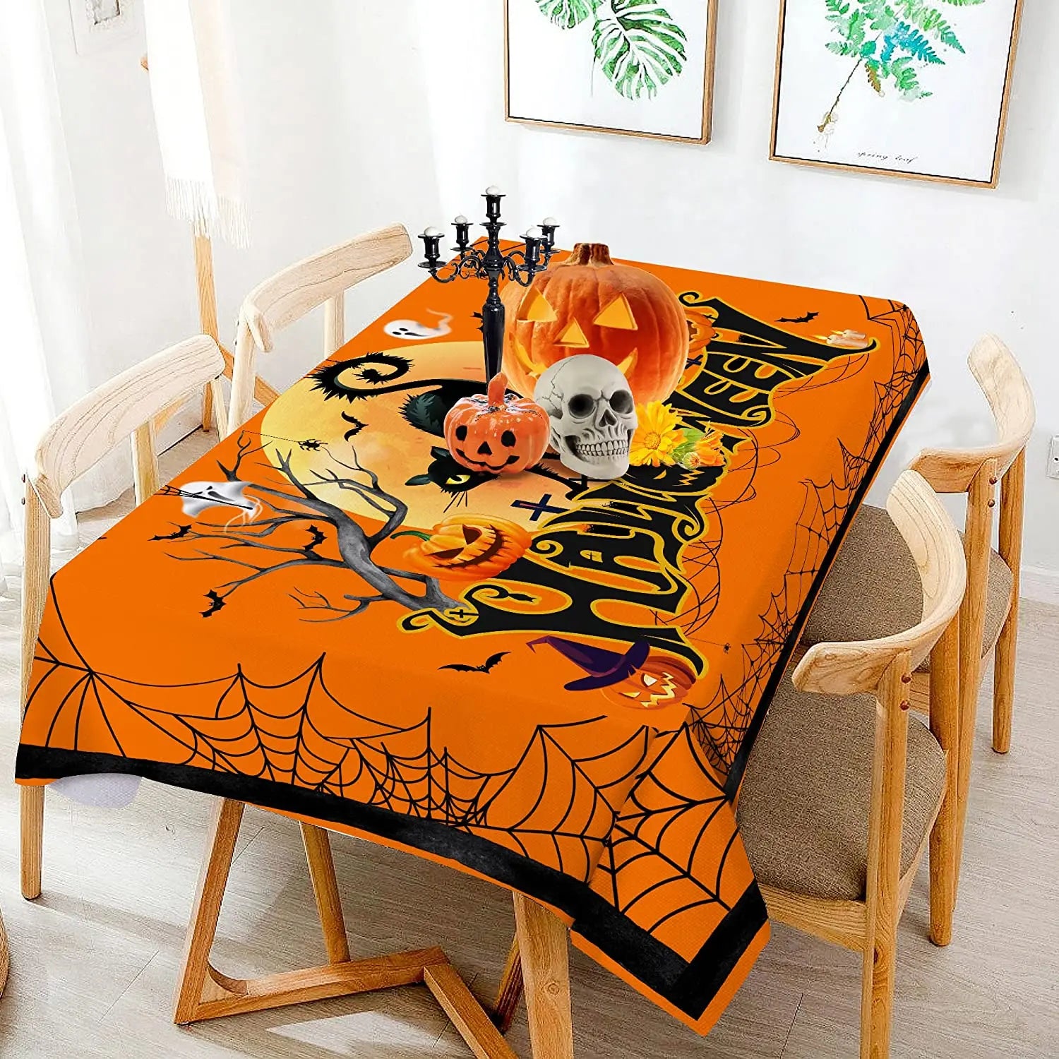 Halloween Cat and Pumpkin Rectangle Tablecloth