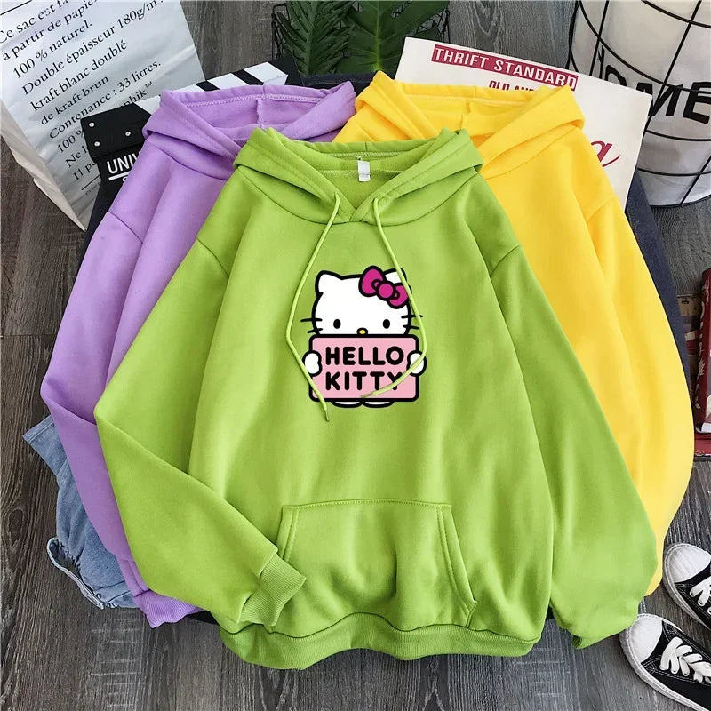 Hello Kitty Printed Hoodie, S-3XL, 6 Colors