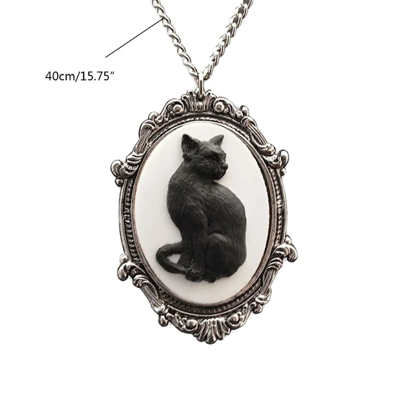 Vintage Style Gothic Black Cat Cameo Necklace