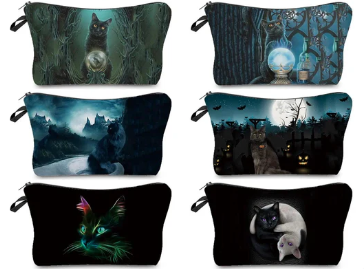 Bolsa de viaje/bolsa de cosméticos con estampado de gato gótico oscuro, 23 diseños