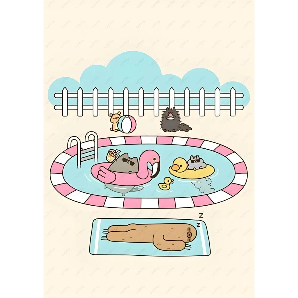 Adhesive Pusheen Cat Posters, 15 designs, 4 Sizes