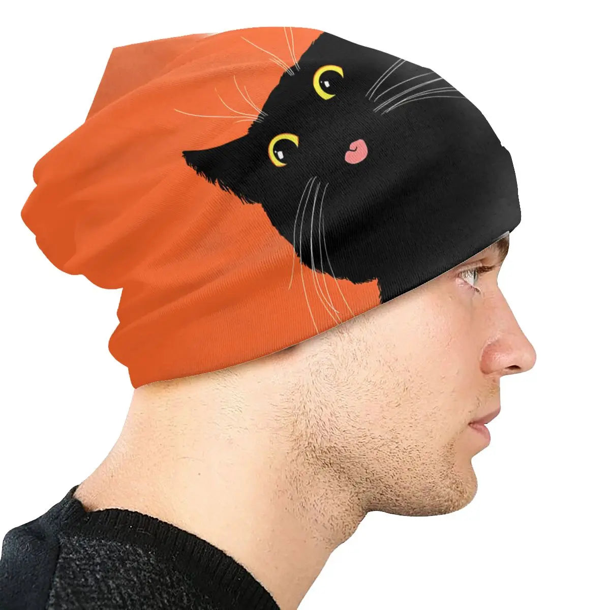 Cute Black Cat Unisex Orange Beanie