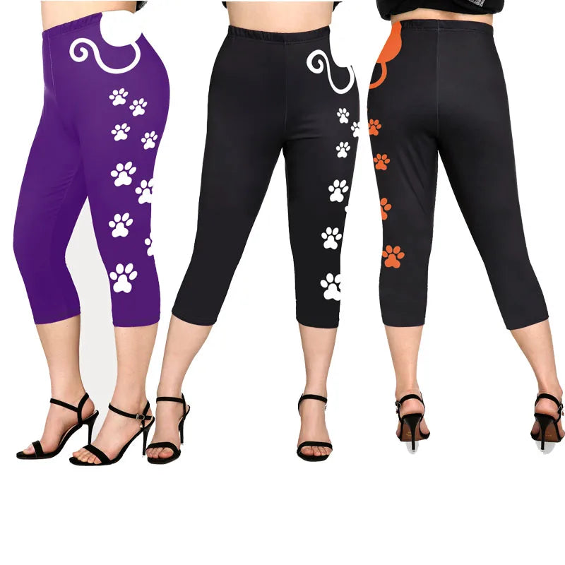 Paw Print Leggings, 3 Colors, S-5XL