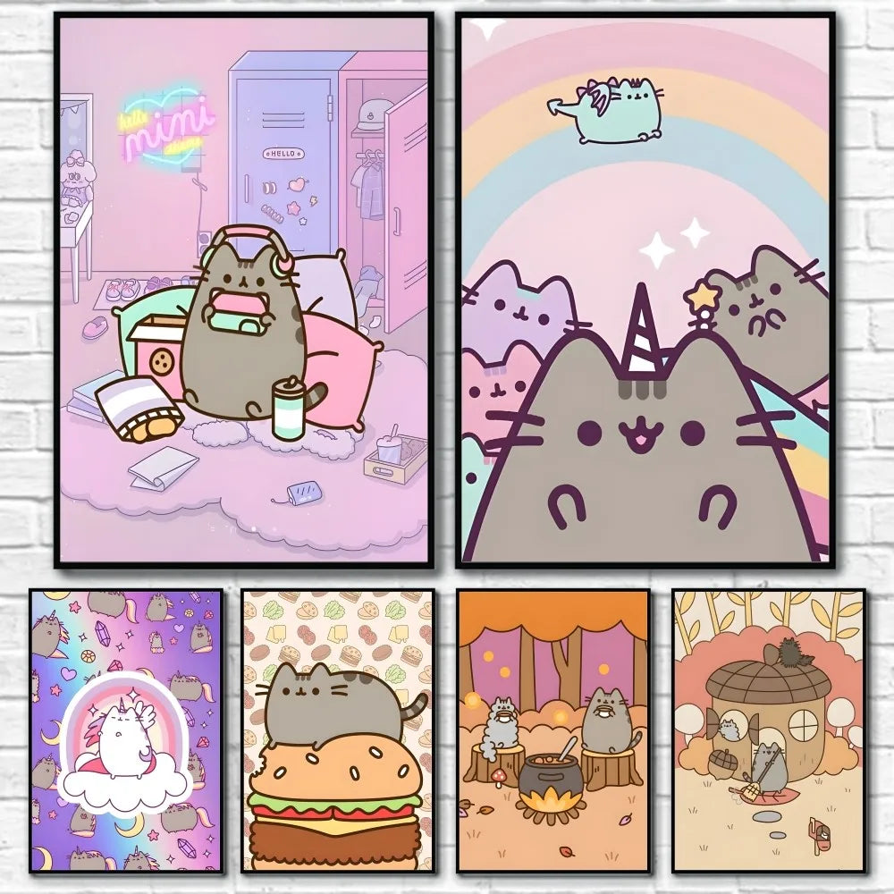 Adhesive Pusheen Cat Posters, 15 designs, 4 Sizes