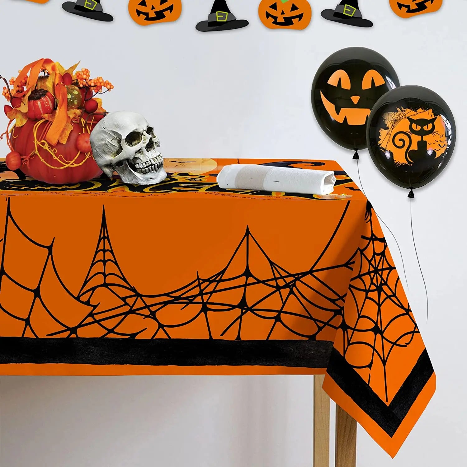 Halloween Cat and Pumpkin Rectangle Tablecloth