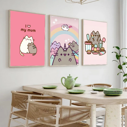 Adhesive Pusheen Cat Posters, 16 designs, 5 Sizes