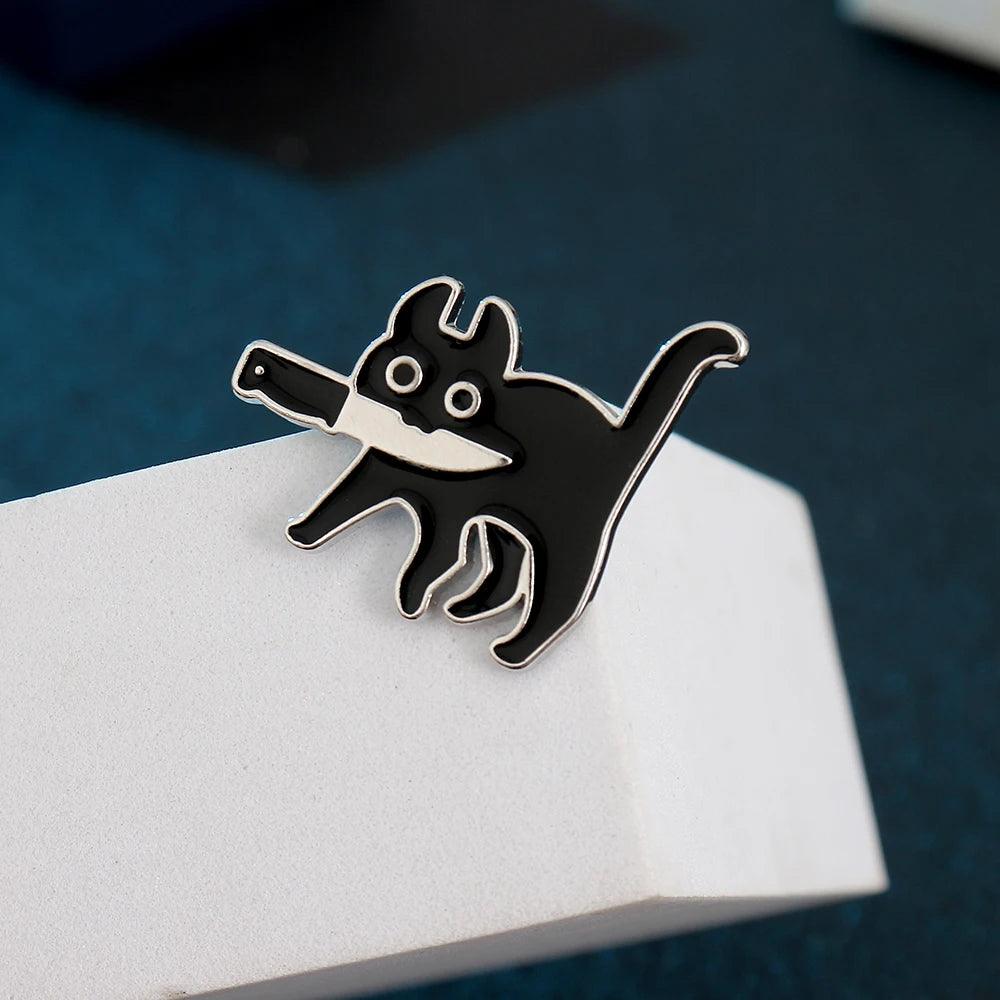 Black Cat with Knife Pin