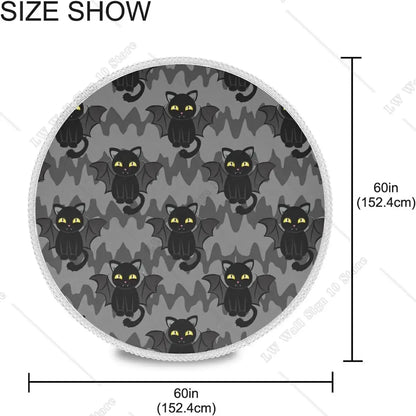 Halloween Bat Wings Cat Round Tablecloth