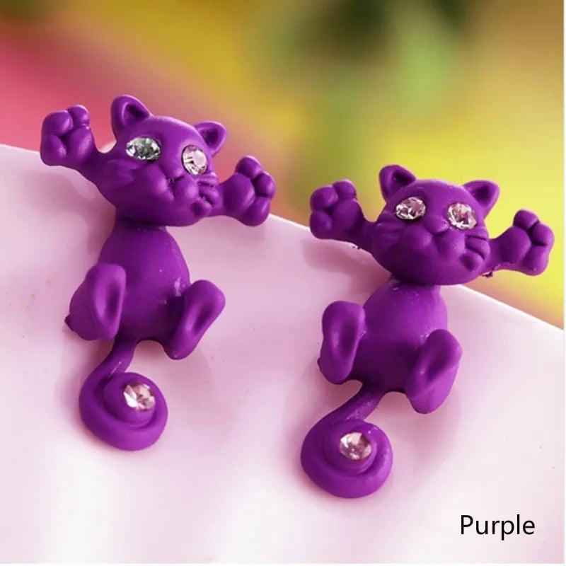 Acrylic 2pcs Cat Stud Earrings, 10 Colors - Just Cats - Gifts for Cat Lovers