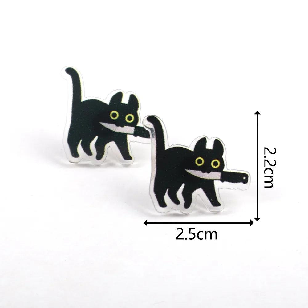 Acrylic Cat with Knife Stud Earrings - Just Cats - Gifts for Cat Lovers