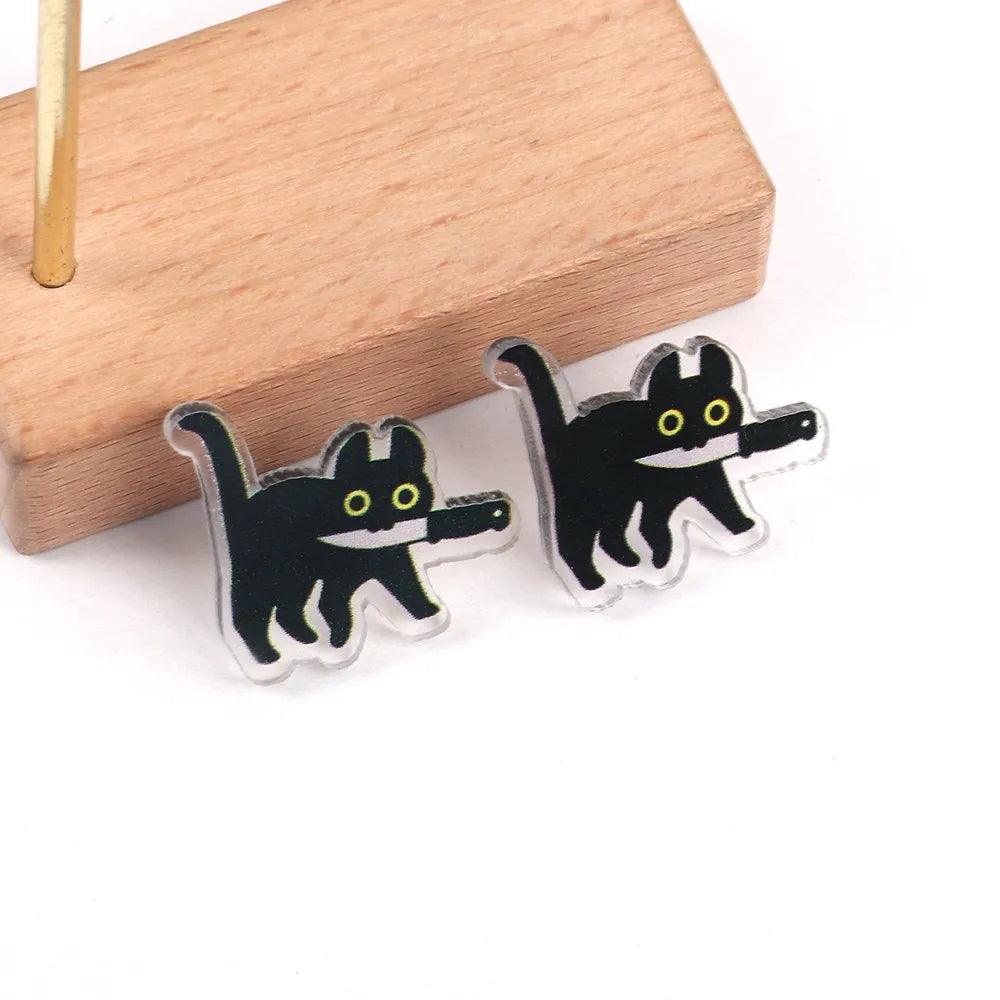 Acrylic Cat with Knife Stud Earrings - Just Cats - Gifts for Cat Lovers