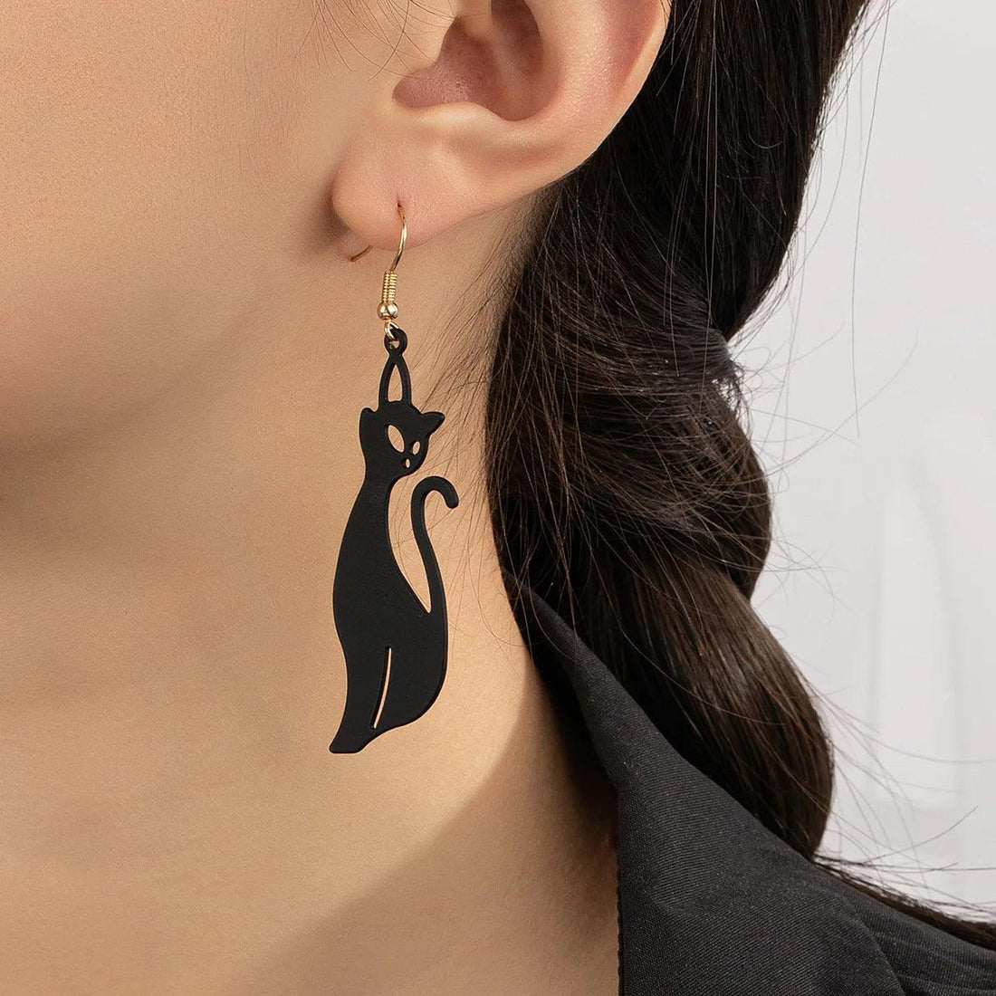 Acrylic Halloween Black Cat Dangle Earrings - Just Cats - Gifts for Cat Lovers