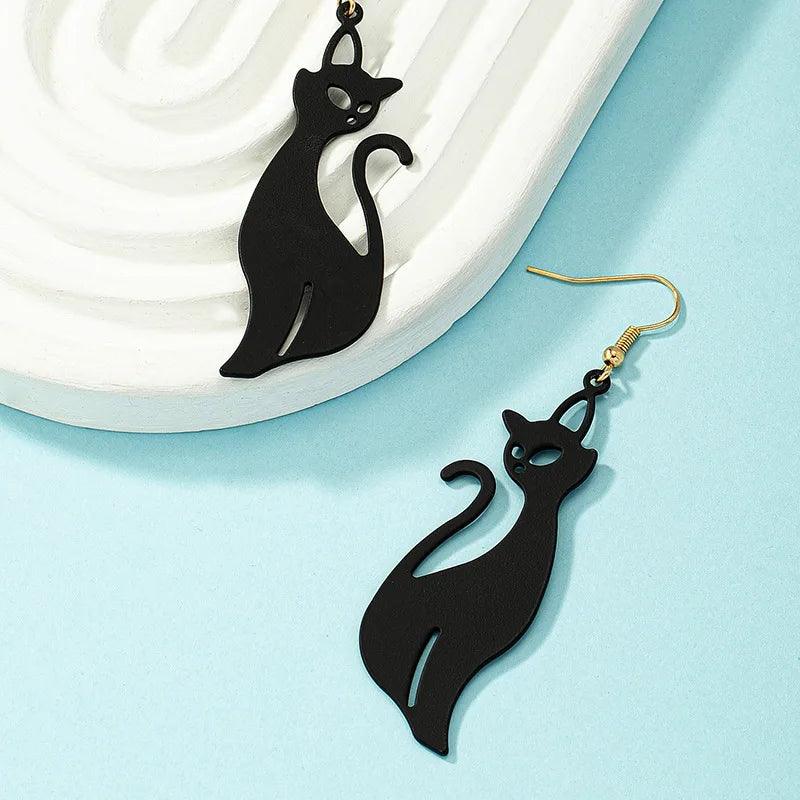 Acrylic Halloween Black Cat Dangle Earrings - Just Cats - Gifts for Cat Lovers