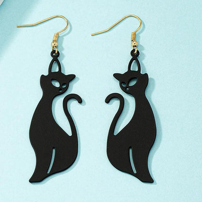 Acrylic Halloween Black Cat Dangle Earrings - Just Cats - Gifts for Cat Lovers