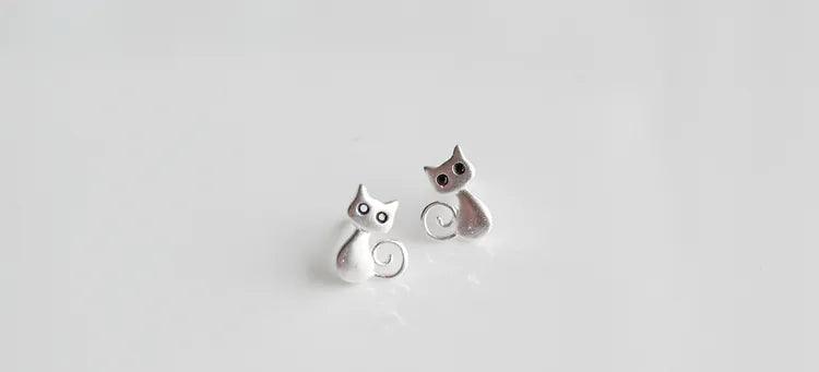 Anime Mini Cat Stud Earrings, Silver - Just Cats - Gifts for Cat Lovers