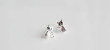 Anime Mini Cat Stud Earrings, Silver - Just Cats - Gifts for Cat Lovers