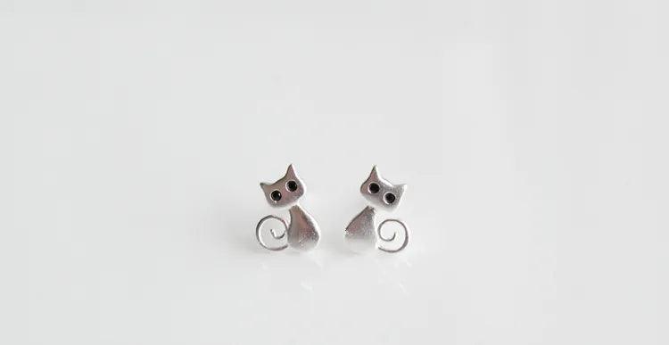 Anime Mini Cat Stud Earrings, Silver - Just Cats - Gifts for Cat Lovers