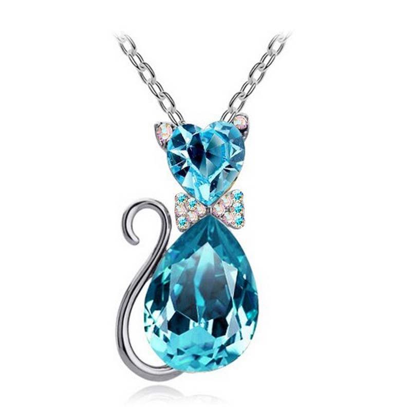 Austrian Crystal Cat Pendant Necklace, 12 colors - Just Cats - Gifts for Cat Lovers