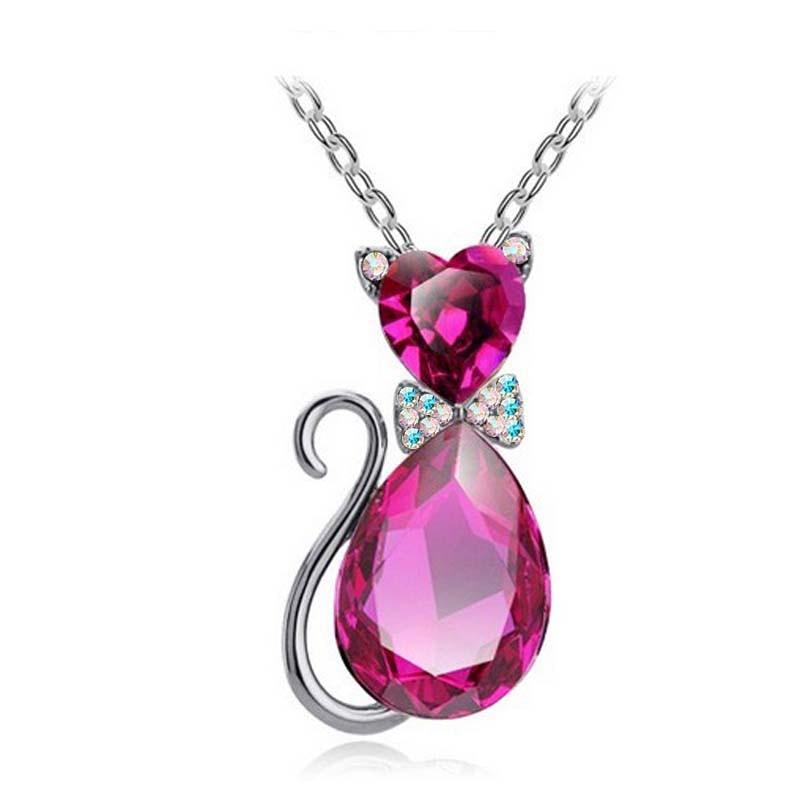 Austrian Crystal Cat Pendant Necklace, 12 colors - Just Cats - Gifts for Cat Lovers