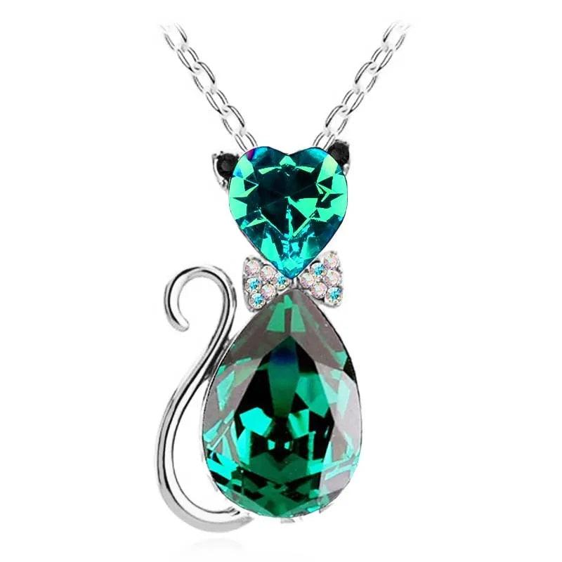 Austrian Crystal Cat Pendant Necklace, 12 colors - Just Cats - Gifts for Cat Lovers