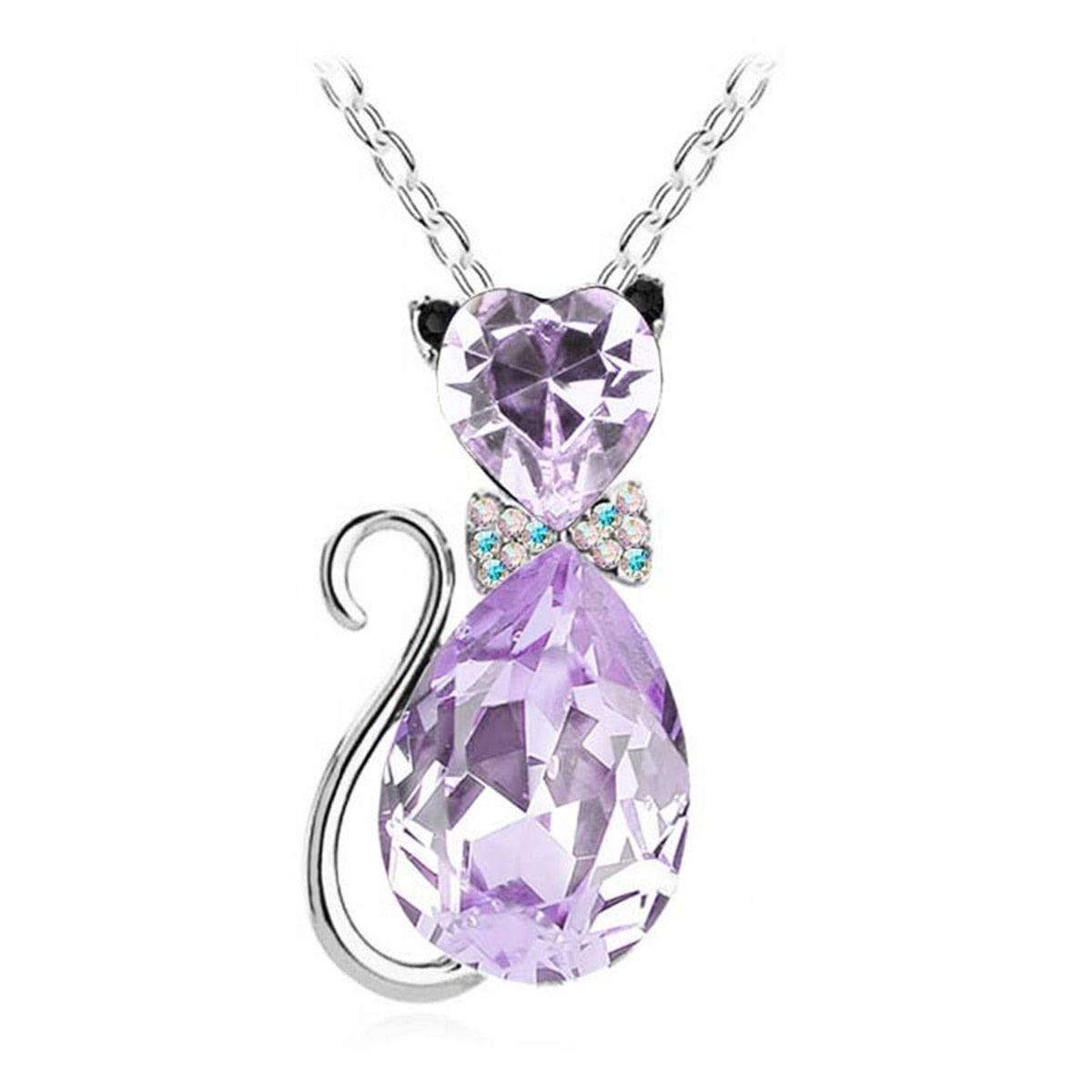 Austrian Crystal Cat Pendant Necklace, 12 colors - Just Cats - Gifts for Cat Lovers