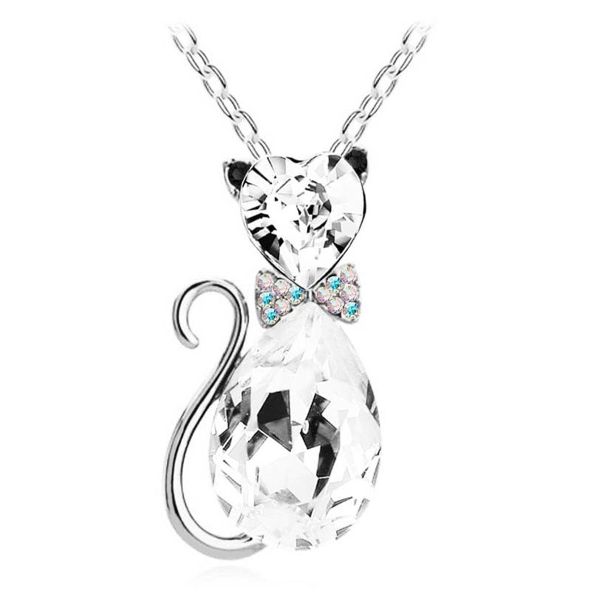 Austrian Crystal Cat Pendant Necklace, 12 colors - Just Cats - Gifts for Cat Lovers