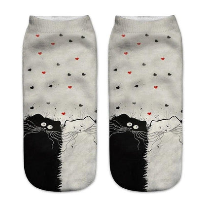 Black &amp; White Cartoon Cat Print Socks, 5 Designs - Just Cats - Gifts for Cat Lovers