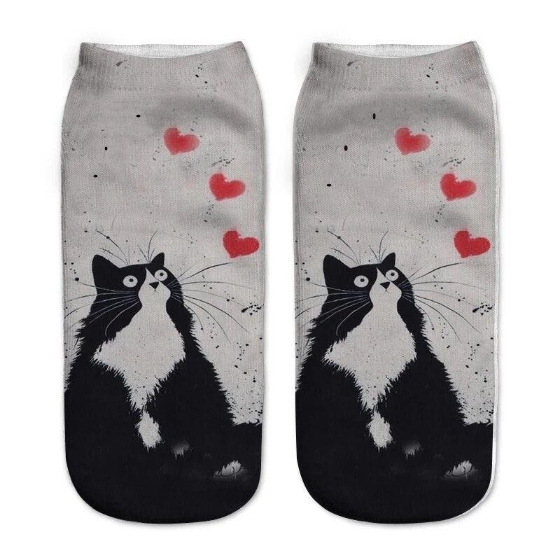 Black &amp; White Cartoon Cat Print Socks, 5 Designs - Just Cats - Gifts for Cat Lovers