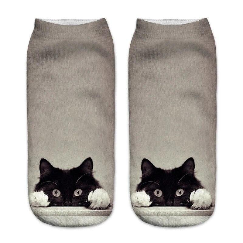 Black &amp; White Cartoon Cat Print Socks, 5 Designs - Just Cats - Gifts for Cat Lovers