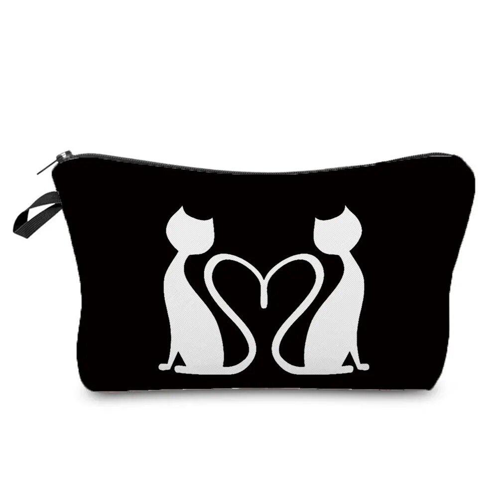 Black And White Cat Love Printed Travel Pouches/Cosmetics bag, 11 Designs - Just Cats - Gifts for Cat Lovers